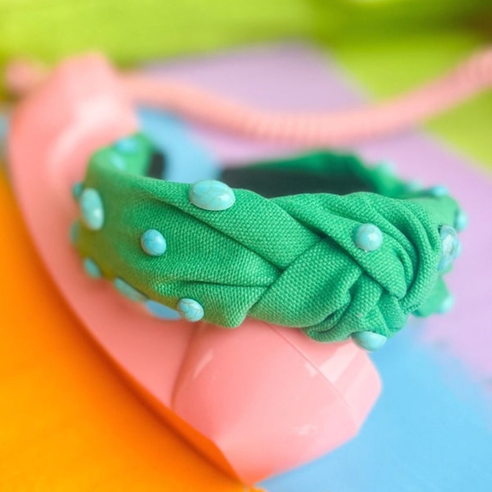 Kelly Green/Turquoise Stone Knot Headband